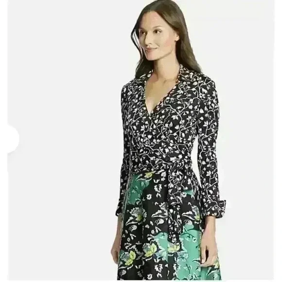 Diane von Furstenberg Amelianna 3/4 Sleeve Wrap Dress Cotton Silk Blend Sz 10 - Picture 6 of 7